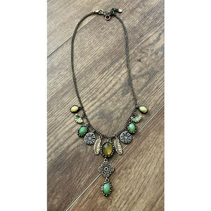 Lucky Brand mixed metal open work charm necklace antiqued gold tone